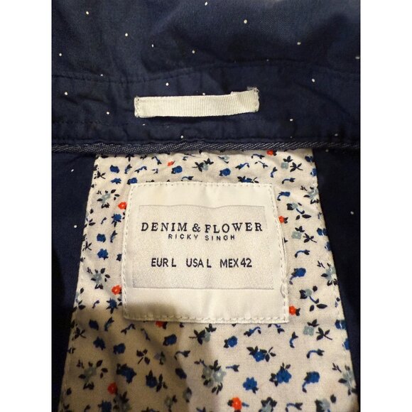 Denim & Flower Ricky Singh Mens Long Sleeve Navy Blue Polka Dot Button-Down Shir - Picture 6 of 7